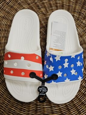 Crocs Classic Americana Flag Red White Blue Slides M7 W9